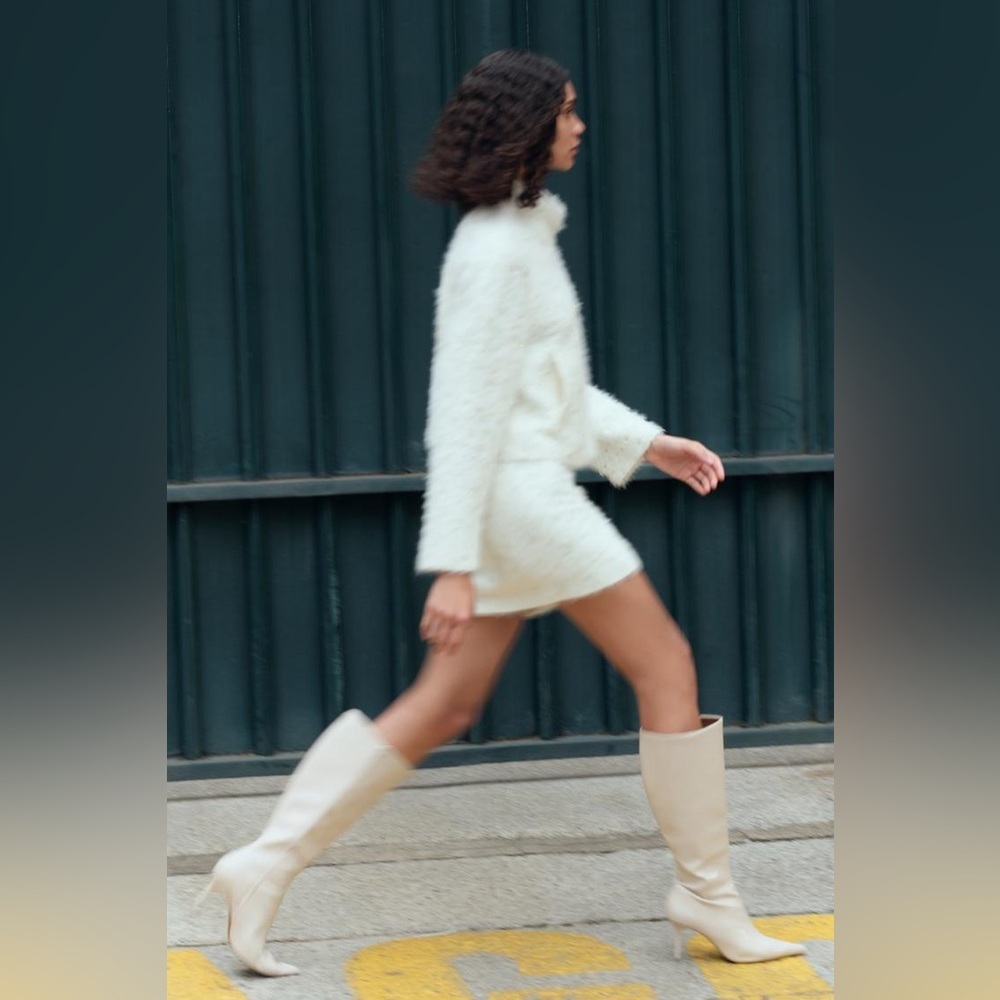 NWT. Zara White Knee High Heel Boots. Size 10. - Picture 2 of 8